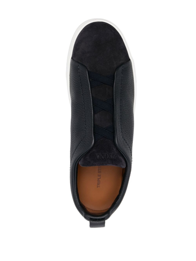 Shop Zegna Triple Stitch Sneaker Leather/suede Navy