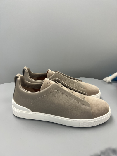 Shop Zegna Triple Stitch Sneaker Leather/suede Beige