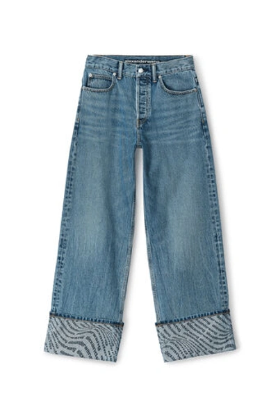 Shop Alexander Wang Wave Logo Cuff Jeans Medium Denim