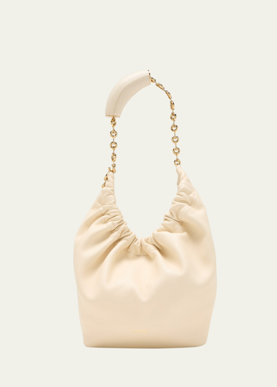 Shop Loewe Small Squeeze Chain Leather Hobo Bag In Chalk