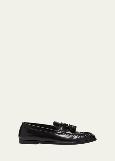 Shop The Row Calfskin Tassel Boyfriend Loafers In Black