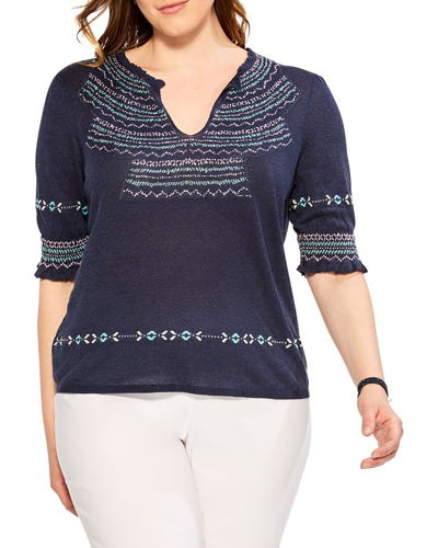 Shop Nic And Zoe Nic+zoe Plus Intarsia Stitches Linen-blend Sweater