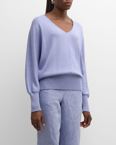 Shop Lafayette 148 V-neck Dolman-sleeve Sweater In Wild Bluet