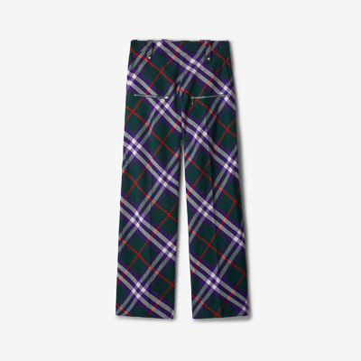 Shop Burberry Check Wool Trousers In Vine/deep Royal