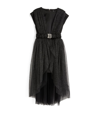 Shop Balmain Lurex Belted Dress In Black
