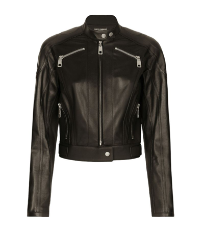 Shop Dolce & Gabbana Leather Biker Jacket In Multi
