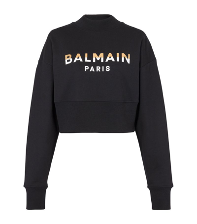 Shop Balmain Cropped Logo Sweatshirt In Black
