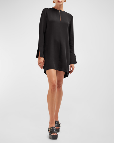 Shop Careste Maisie Long-sleeve Organic Cady Mini Dress In Black