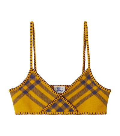Shop Burberry Wool Check Print Bralette In Yellow