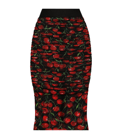 Shop Dolce & Gabbana Cherry Print Midi Skirt In Multi