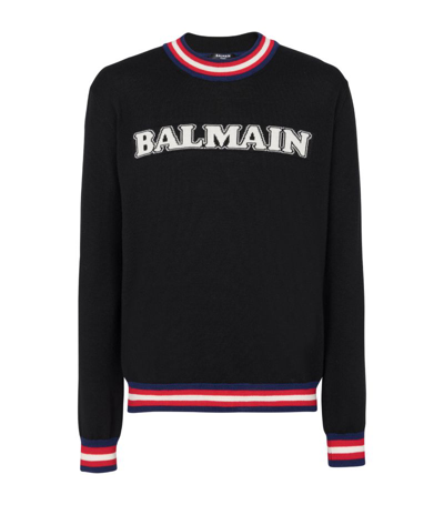 Shop Balmain Merino Wool Logo Sweater In Black