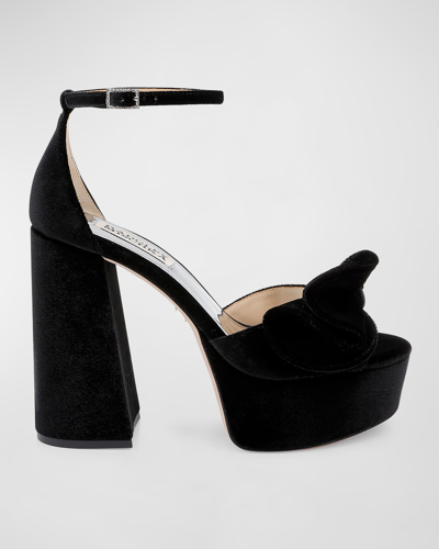 Shop Badgley Mischka Zoelle Velvet Ankle-strap Platform Sandals In Black