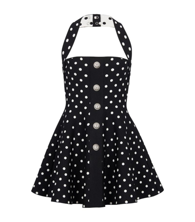 Shop Balmain Polka-dot Halterneck Mini Dress In Black
