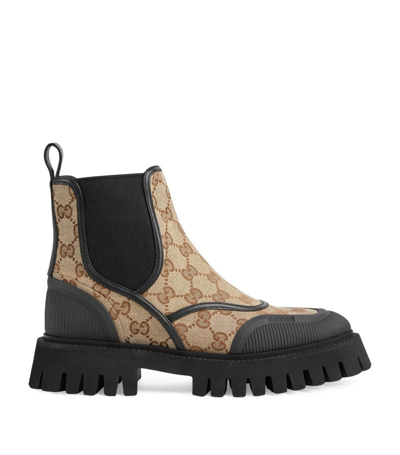Shop Gucci Gg Canvas Lug Ankle Boots 10 In Neutrals