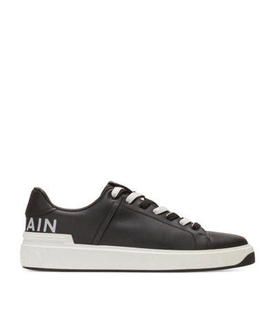 Shop Balmain Leather B-court Sneakers In Black