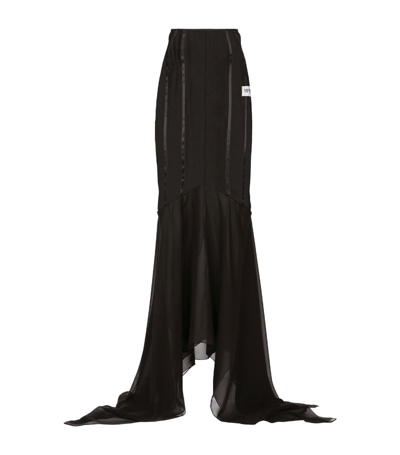Shop Dolce & Gabbana Silk-blend Black Sicily Ruffle Maxi Skirt In Multi