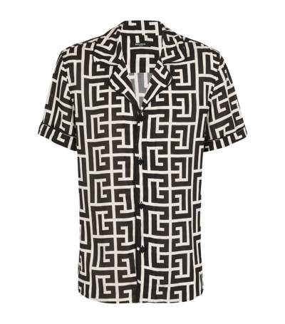 Shop Balmain Monogram Cuban Shirt In Black