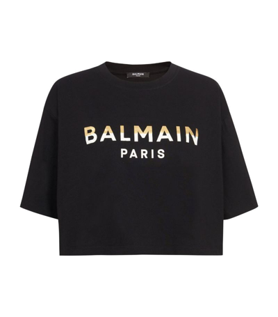 Shop Balmain Cropped Logo T-shirt In Black