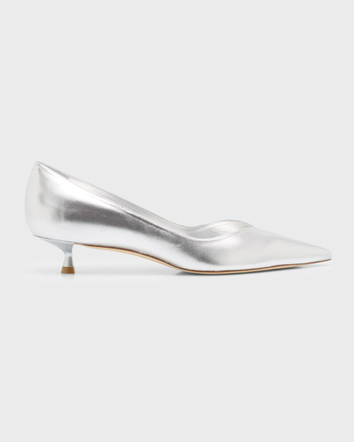 Shop Stuart Weitzman Eva Metallic Kitten-heel Pumps In Silver