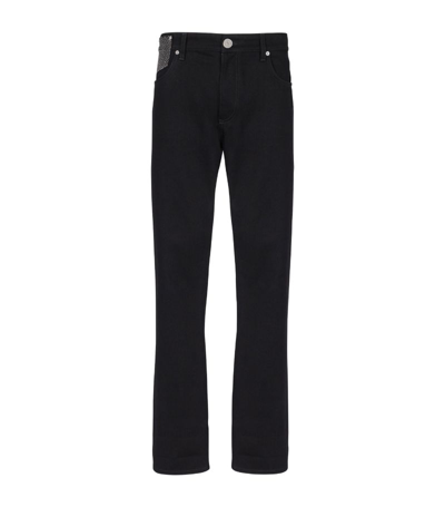 Shop Balmain Crystal-embellished Straight Jeans In Black