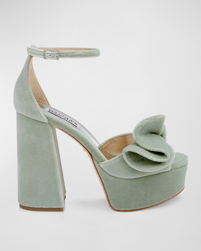 Shop Badgley Mischka Zoelle Velvet Ankle-strap Platform Sandals In Fizzy Green