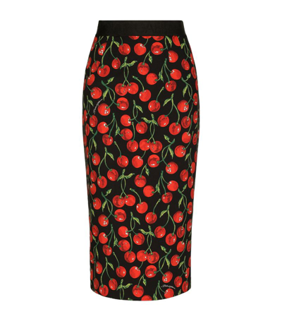 Shop Dolce & Gabbana Silk-blend Black Sicily Cherry Midi Skirt In Multi