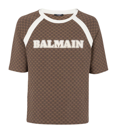 Shop Balmain Monogram Logo T-shirt In Brown