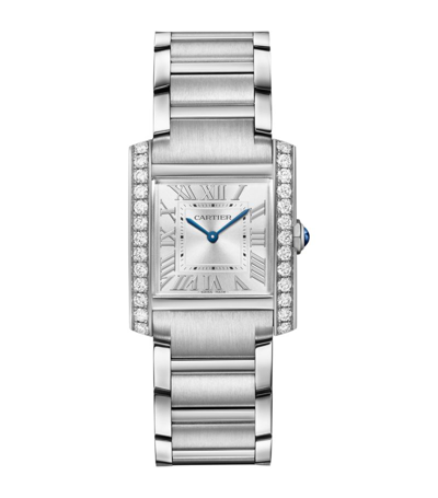 Shop Cartier Stainless Steel And Diamond Tank Française Watch 32mm In Silver