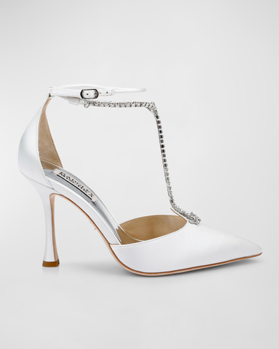 Shop Badgley Mischka Zayna Crystal T-strap Cocktail Pumps In Soft White