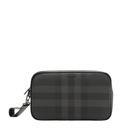 Shop Burberry Leather Check Pouch In Black