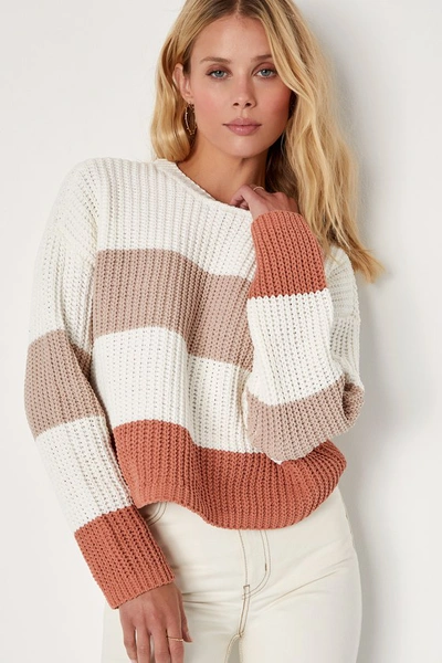 Lulus Moments Of Cozy Ivory Multi Striped Crew Neck Pullover Sweater In Ivory