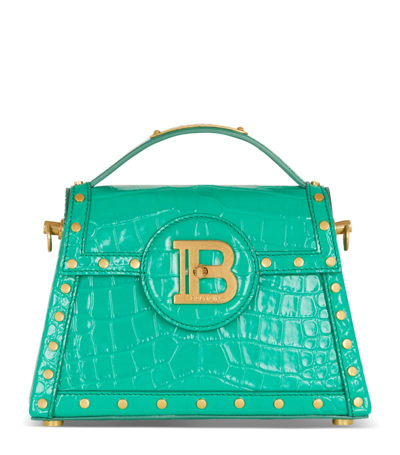 Shop Balmain Leather B-buzz Dynasty Top-handle Bag In Green