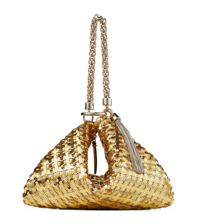 Shop Jimmy Choo Glitter-embellished Callie Clutch Bag In Gold