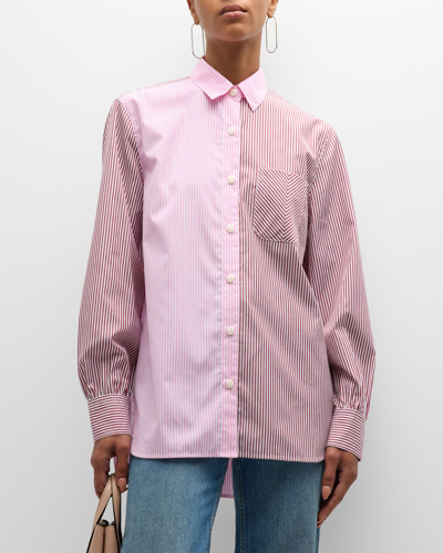 Shop Rag & Bone Maxine Multi-stripe Button-front Shirt In Pink Multi