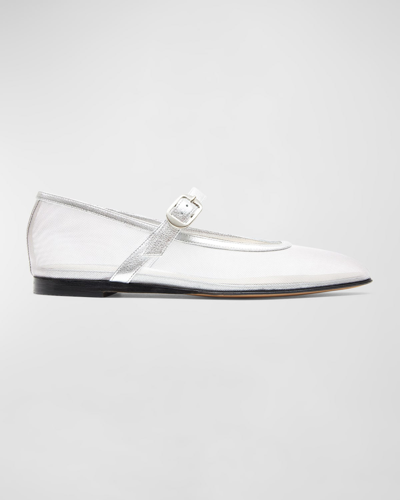 Shop Le Monde Beryl Mesh Mary Jane Ballerina Flats In Silver