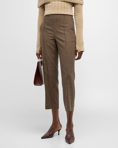 Shop Vince Houndstooth Wool Cropped Mid-rise Pull-on Pants In Blackcamel