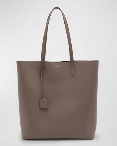 Shop Saint Laurent Shopping North- South Toy Tote Bag In Smooth Leather In Greyish Brown