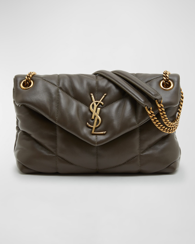 Shop Saint Laurent Lou Puffer Small Ysl Shoulder Bag In Quilted Leather In Light Musk