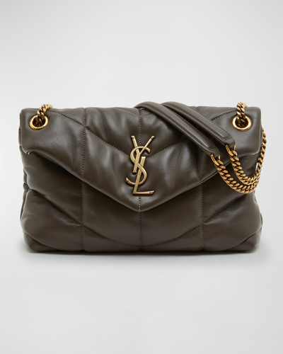 Saint Laurent Lou Puffer Small Ysl Shoulder Bag In Quilted Leather In Light Musk