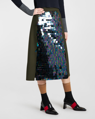 Shop Plan C Sequined Midi Skirt In Pine Green