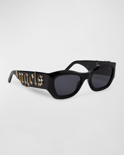 Shop Palm Angels Men's Canby Acetate Cat-eye Sunglasses In Black