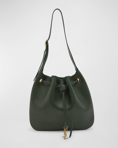 Shop Saint Laurent Paris Vii Medium Ysl Hobo Bag In Smooth Leather In New Vert Fonce