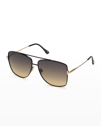 Shop Tom Ford Reggie Metal Aviator Sunglasses In Shiny Black
