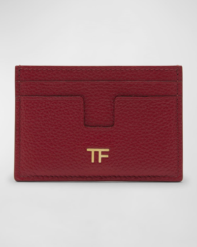 Shop Tom Ford Tf Card Holder In Grained Leather In Red
