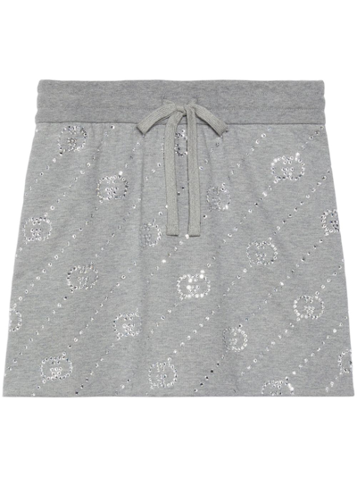 Shop Gucci Grey Crystal-embellished Interlocking G Mini Skirt