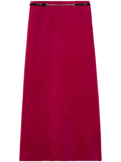 Shop Gucci Belted Velvet Skirt - Women's - Viscose/lamb Skin/silk/acetatesilk In Pink
