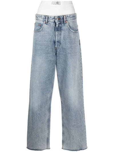 Shop Mm6 Maison Margiela Blue Layered Wide-leg Jeans