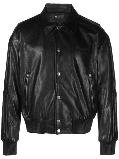 Shop Amiri X Browns Black Bones Leather Bomber Jacket