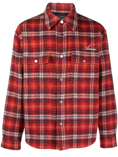 Shop Amiri X Browns Red Plaid-check Wool Shirt