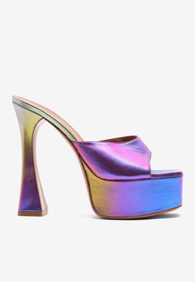 Shop Amina Muaddi Dalida 140 Metallic Leather Platform Sandals In Multicolor